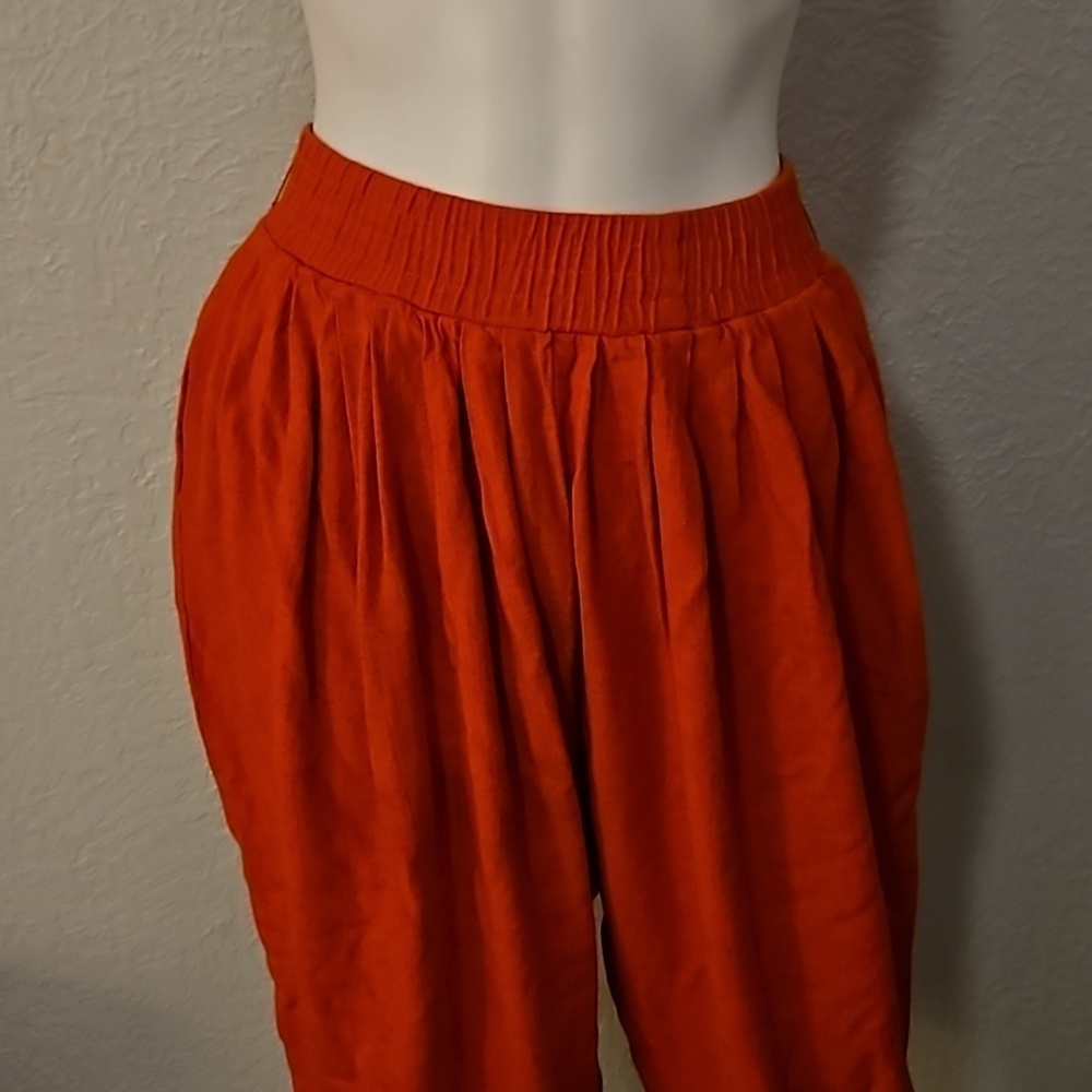 VTG CACHE 1980s Linen Harem Style Cropped High Waist Festival Pants - Picture 4 of 8